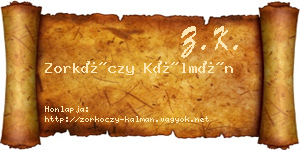 Zorkóczy Kálmán névjegykártya